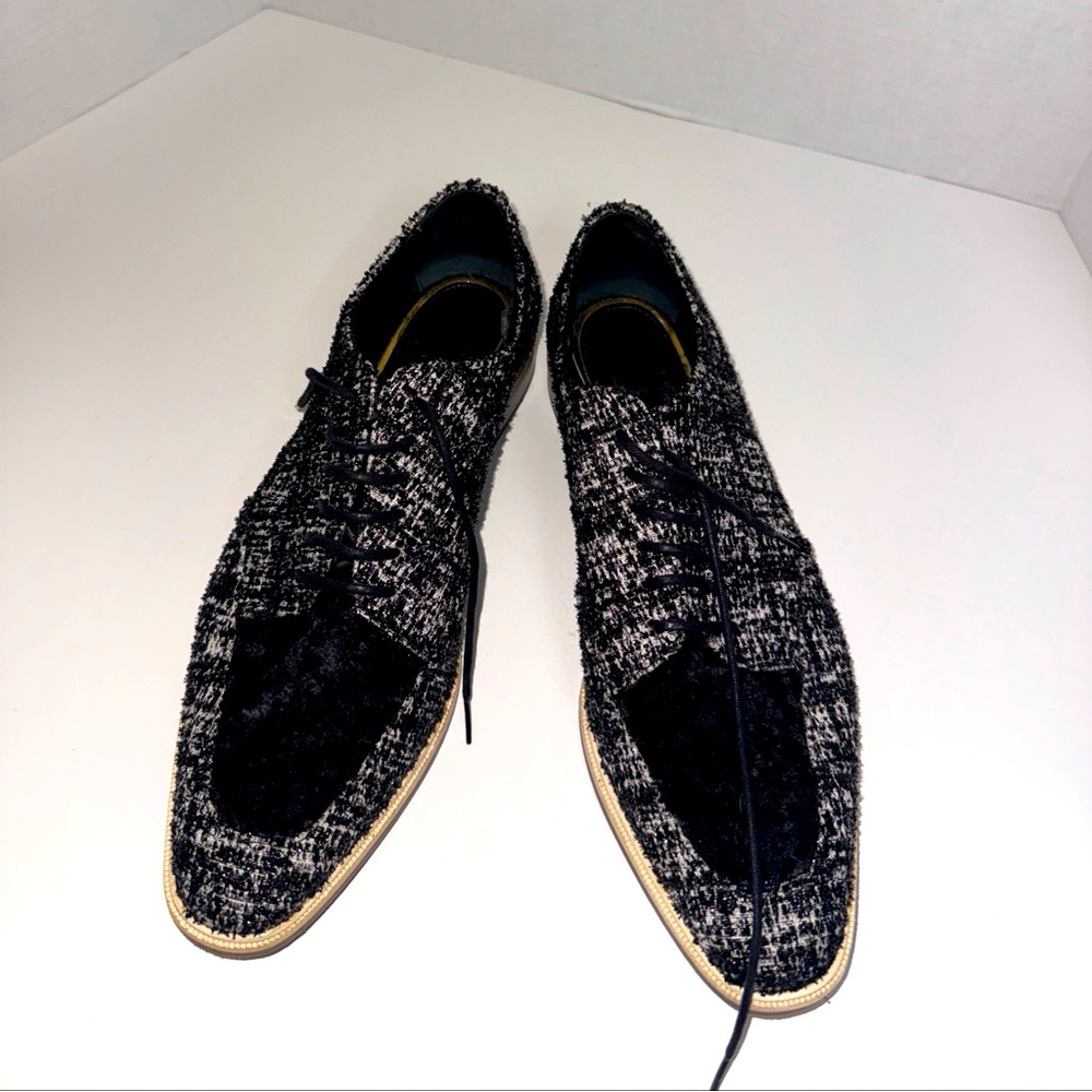 Lanvin Black and White Tweed Flats